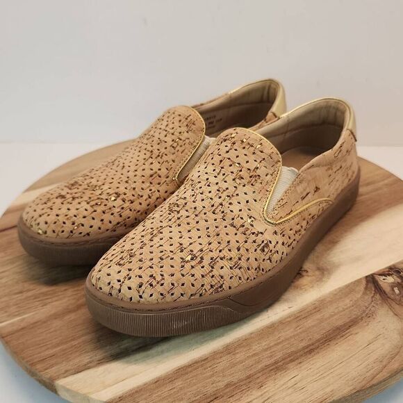 Johnston & Murphy Women's Cork Gold Metallic Slip On Loafer Shoes Size 8 - Picture 6 of 10